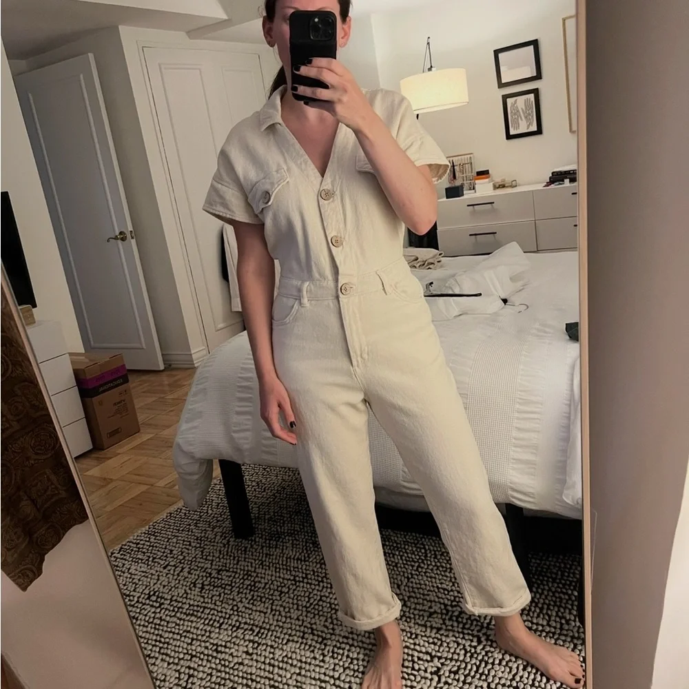 Zara vneck off white jumpsuit size S - Picture 5 of 6